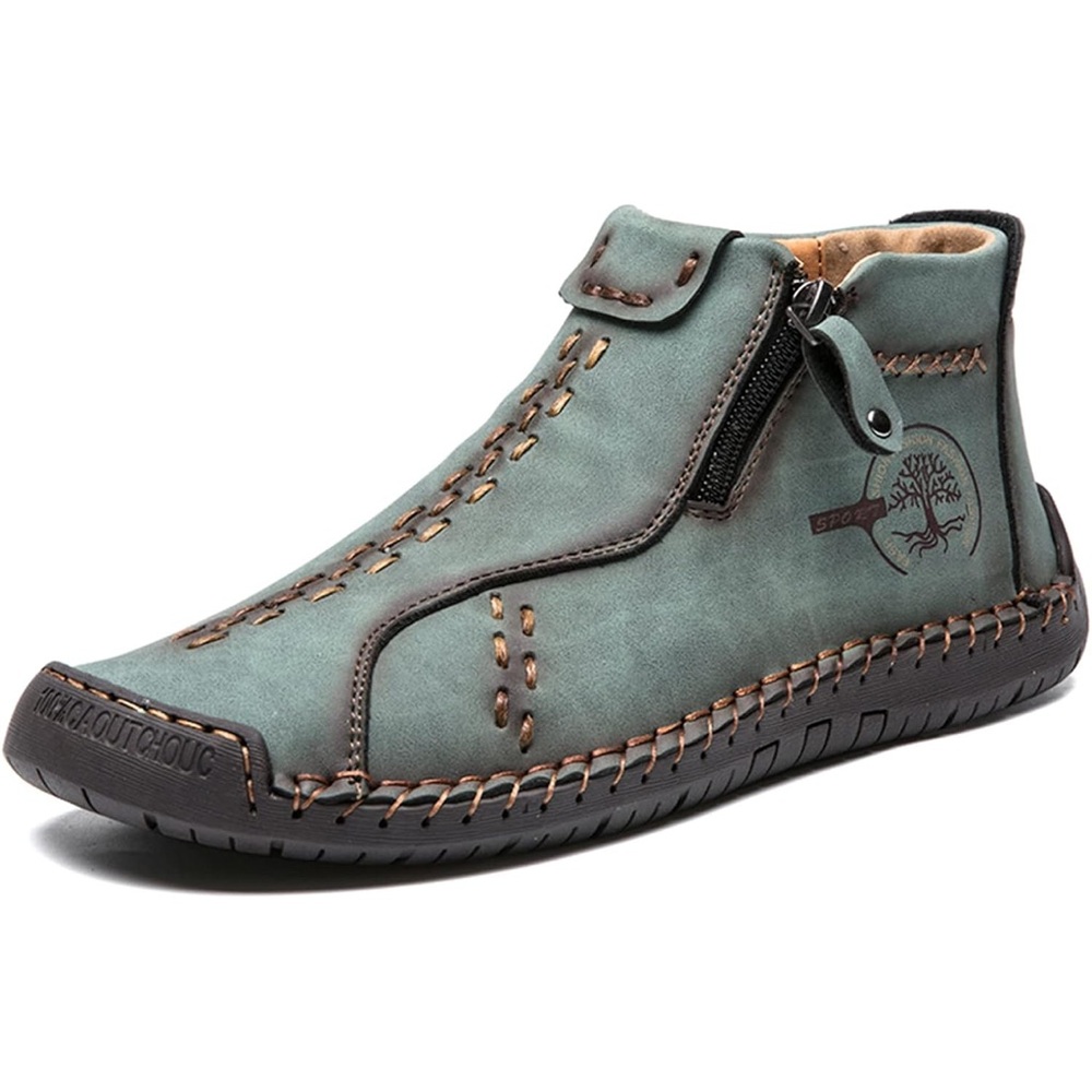 Tenveble Naturally Unisex Medieval Handmade Green Leather Viking Boot: 7.5 - 8